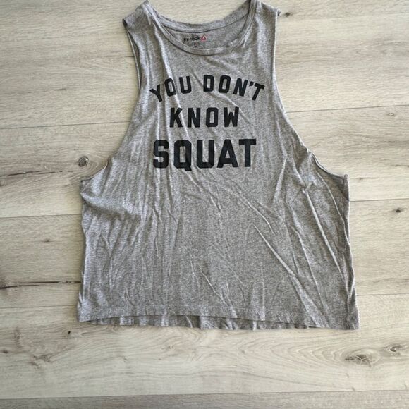 Reebok You Don’t Know Squat Tank Heather Grey L EUC - Picture 2 of 4